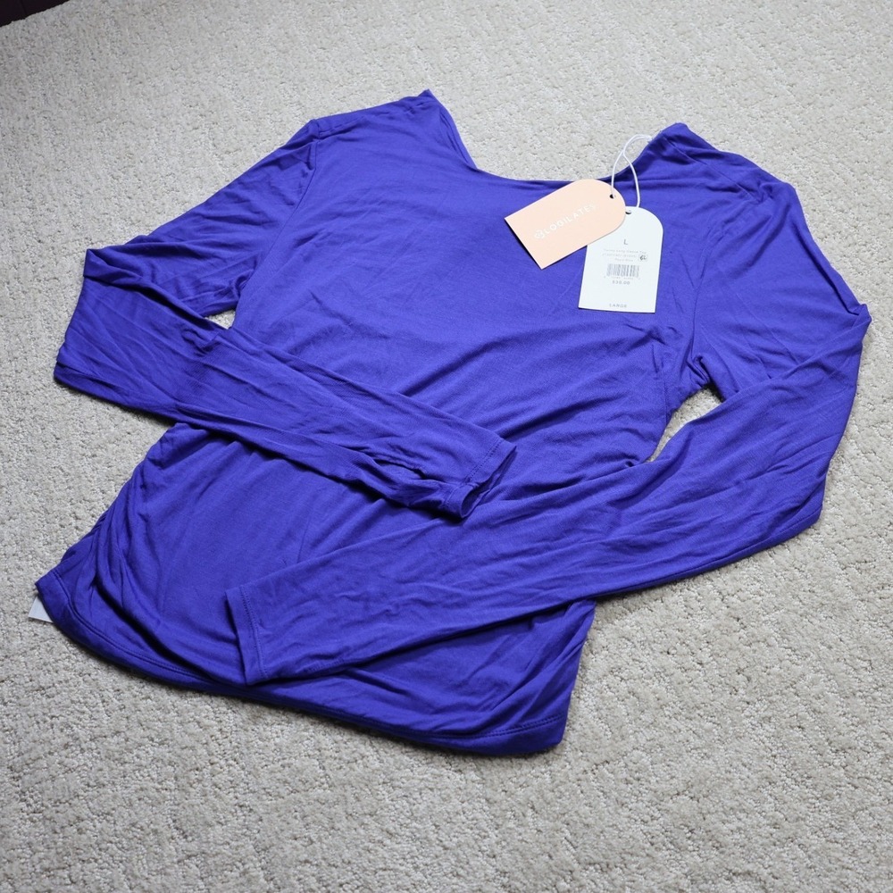 Blogilates Twisty Long Sleeve Top Royal Blue Open Back Thumbholes Large NWT